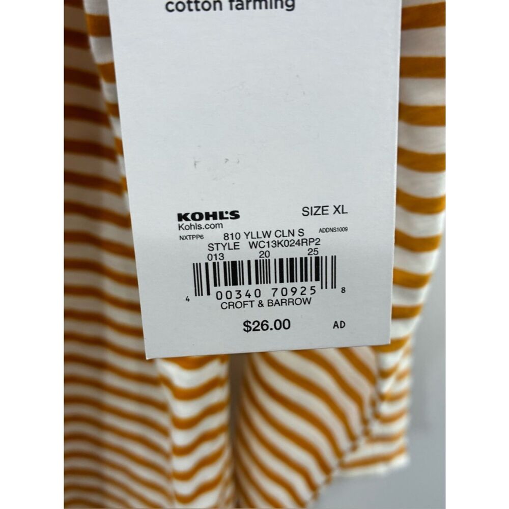 3For$20 croft & barrow White and Mustard Striped TeeNWT size XL - Picture 3 of 4